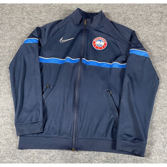 Nike Jacket Womens Medium Blue Full Zip Nationals‎ Track Swoosh Embroidered Logo - Picture 1 of 14